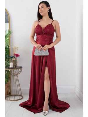 Göğüs Pullu Askılı Saten Elbise 39885