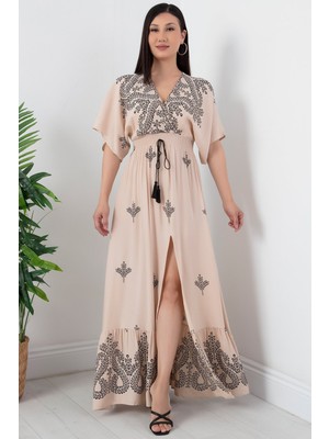 Kruvaze Yaka Beli Gipeli Viskon Elbise NY4327