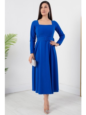 Kare Yaka Kemerli Elbise 2024-2160