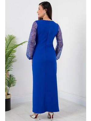 Kollar Pullu Yırtmaçlı Atlas Elbise DS5361