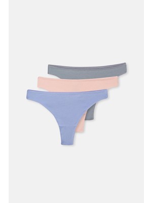Gri-Mor-Soft Pembe Kadın 3'lü Düz Thong Külot