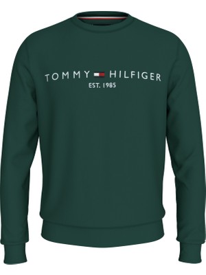 Tommy Hilfiger Erkek Göğüste Marka Logolu ve Marka Imzalı Bisiklet Yakalı Organik Pamuklu Kollarda Marka Bayrak Detaylı Yeşil Sweatshirt MW0MW11596-L6K