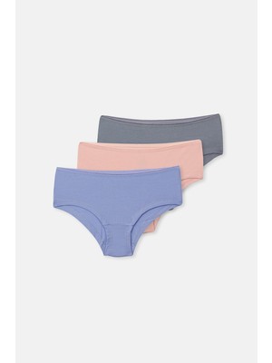 Gri-Mor-Soft Pembe Kadın 3'lü Düz Hıpster Külot