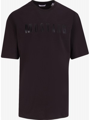 Mustang Bisiklet Yaka Baskılı Siyah Erkek T-Shirt M4WM-TST-1985