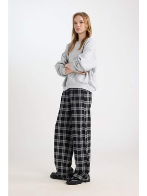 DeFacto Wide Leg Geniş Bol Paça Kareli Normal Bel Lastikli Cepli Pijama PANTOLON D9548AX24WN