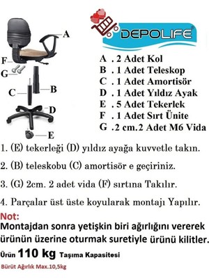 Depolife Çocuk odası sandalyesi ders çalışma ofis koltuğu öğrenci sandalye beyaz tekerli yükseklik ayarlı