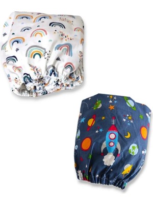Bebek Özel   Pamuklu Bebek ve Çocuk Lastikli Çarşaf Mavi Galaksi ve Gökkuşağı 90X190 (2 Adet)