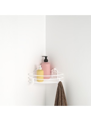 Tekno-tel TEK KATLI BANYO KÖŞE RAFI KANCALI MAT BEYAZ BK021H