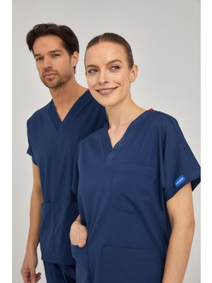 Pozitif Üniforma Petrol Mavisi Likralı Hemşire Forması Alt Üst Cerrahi Takım Scrubs Üniforma Cerrahi Forma