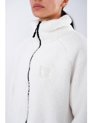 Coredra Boydan Fermuarlı Teddy Peluş Mont Kadın - Ekru