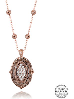 Kaufhier Swarovski Crystal Taşlı Rose Top Zincir Oval Gümüş Kadın Kolye