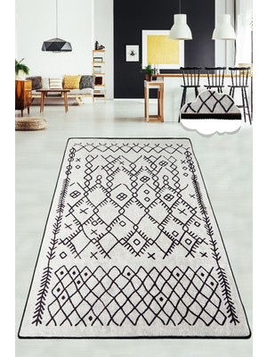 Chilai Home Chart Ekru Dekoratif Özel Tasarım Modern Yıkanabilir Kaymaz Taban Halı Djt 80 x 120