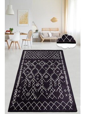 Chilai Home Chart Black Sıyah Dekoratif Özel Tasarım Modern Yıkanabilir Kaymaz Taban Halı Djt 80 x 300