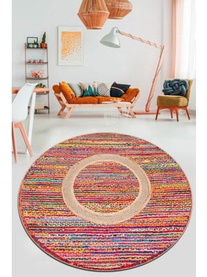 Chilai Home Colored Jute Djt Çap Modern Tasarım Yıkanabilir Halı, Salon Halısı , Dekoratif Halı 100 x 100