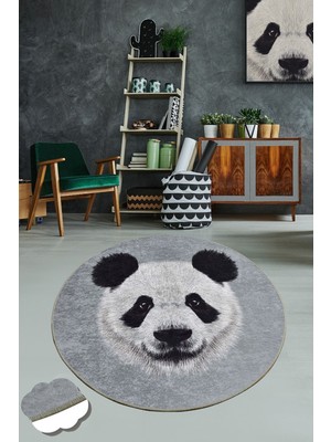 Chilai Home Huge Panda Djt Çap Dekoratif Modern Yıkanabilir Kaymaz Taban Halı 120 x 120