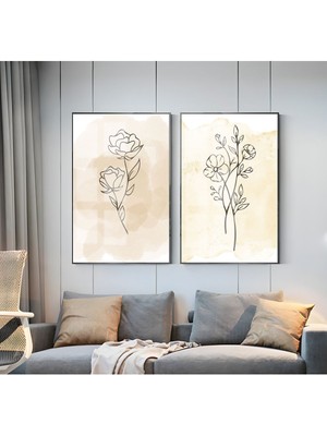 Harikabirev Harikabirev|Çizgi Çiçek Kombini 01 |Çerçeveli Cam Tablo  2li Dikey