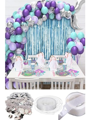 Parti Hediye Sepeti Deniz Kızı Kuyruk Folyo Balonlu Balon Zinciri Doğum Günü Süs Dekorasyon Parti Seti