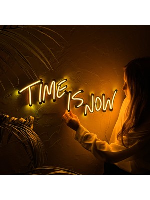 Time Is Now Neon Duvar Yazısı - Metal Üzerine Neon Duvar Dekoru - Turuncu Led, 64 cm x 29 cm