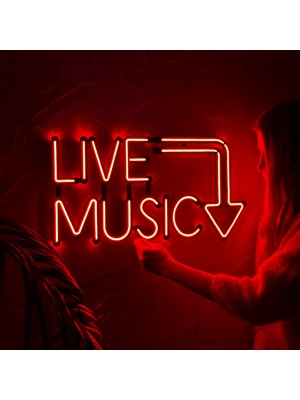 Tol Camp Live Music Neon Duvar Yazısı - Modern ve Şık Metal Üzerine Neon Duvar Tabela, Kırmızı Led, 57 cm x 30 cm