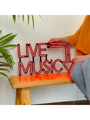 Tol Camp Live Music Neon Duvar Yazısı - Modern ve Şık Metal Üzerine Neon Duvar Tabela, Kırmızı Led, 57 cm x 30 cm