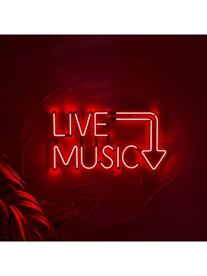 Tol Camp Live Music Neon Duvar Yazısı - Modern ve Şık Metal Üzerine Neon Duvar Tabela, Kırmızı Led, 57 cm x 30 cm