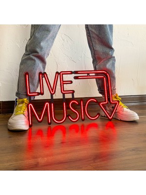 Tol Camp Live Music Neon Duvar Yazısı - Modern ve Şık Metal Üzerine Neon Duvar Tabela, Kırmızı Led, 57 cm x 30 cm