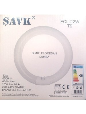 Şavk 22W Simit Floresan G10Q 22W/865