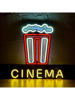 Sinema (Cinema) Neon Duvar Tabelası - Modern ve Şık Metal Üzerine Neon Duvar Dekoru | 38 cm x 39,2 cm