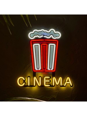 Sinema (Cinema) Neon Duvar Tabelası - Modern ve Şık Metal Üzerine Neon Duvar Dekoru | 38 cm x 39,2 cm