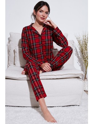 Lela Streç Regular Fit Apaş Yaka Beli Lastikli Pijama Takımı Kadın Pijama Takımı 65720501