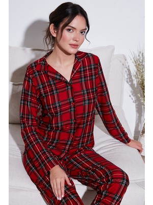 Lela Streç Regular Fit Apaş Yaka Beli Lastikli Pijama Takımı Kadın Pijama Takımı 65720501