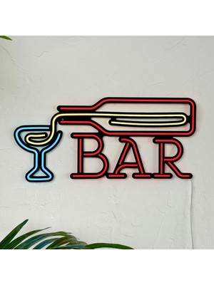 Bar Neon Duvar Tabelası | Modern ve Şık Metal Üzerine Neon Duvar Süsü | 58.5 cm x 26.6 cm