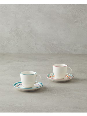 English Home Colorful Lines Porselen 4 Parça 2 Kişilik Kahve Fincan Takımı 90 ml Renkli