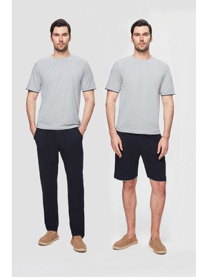 Gri %100 Pamuklu Kısa Kollu 3'lü Pijama Takimi 3EC84ORT05PJM