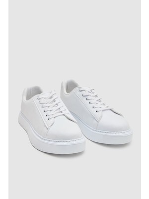 TWN Ds Damat Beyaz Bağcıklı Sneaker Ayakkabı Erkek Düz Taban Kauçuk Malzeme 0EC09ORT0378