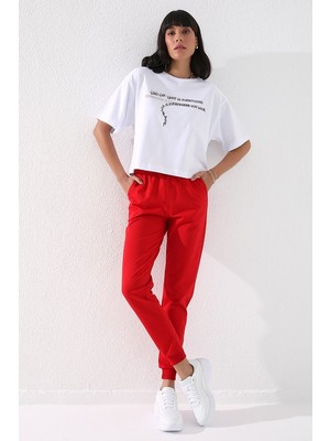 Tommy Life Fiesta Yüksek Bel Jogger Rahat Form Manşetli Kadın Eşofman Alt - 94561