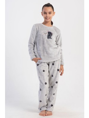 Kız Çocuk Uzun Kol Welsoft Gri Pijama Takım C4T5N1O304