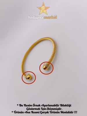 Hediyeci Market 316 L Gold Zirkon Taşlı Detaylı Kelepçe Çelik Bileklik - HMÇB-0008