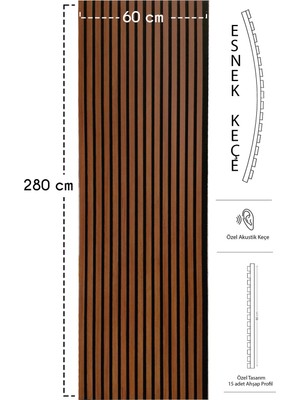 Detay Poliuretan 60x280cm Teak Renk Akustik Ahşap Duvar Paneli Kolay Uygulanabilir