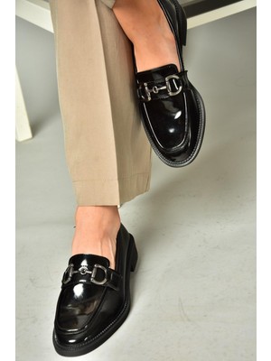 Fox Shoes T314598008 Siyah Rugan Loafer Makosen Kadın Ayakkabı