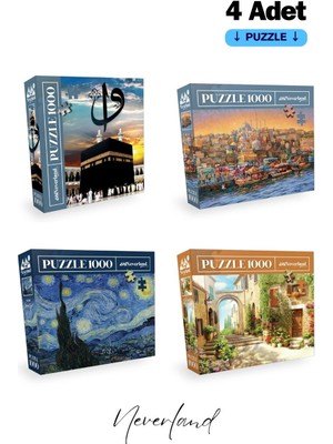 Neverland 4 Adet 1000 Parça Puzzle - Kutsal Kabe / Istanbul Evening / Yıldızlı Gece / Eski Sokak