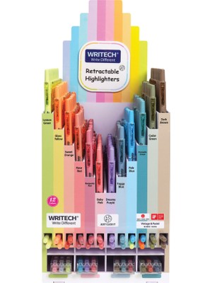 Writech W-805S Basmalı Fosforlu Kalem Neon+Pastel 12 Renk - 144'LÜ Stand