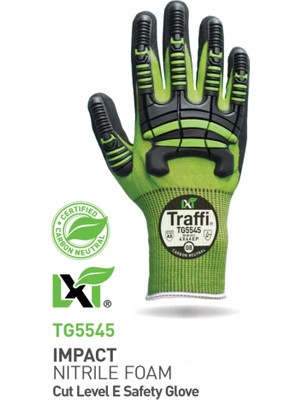 Traffi Gloves TG5545 Dokunmatik Ekran Uyumlu Darbe Emici Nitril Köpük Kesim Seviyesi E Premium Güvenlik Eldiveni
