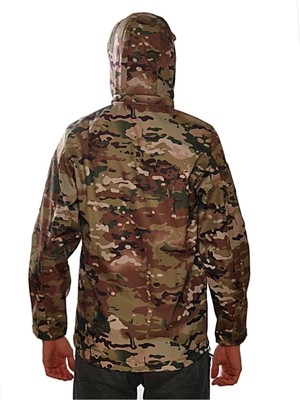 Erkek Kahverengi Multicam Kamuflaj Rüzgar Geçirmez Softshell Mont