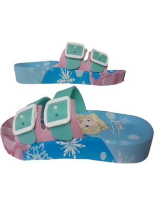 Gezer Kız Çocuk Su Yeşili Mavi Prenses Figürlü Kaymaz Taban Terlik GEZZER140-33