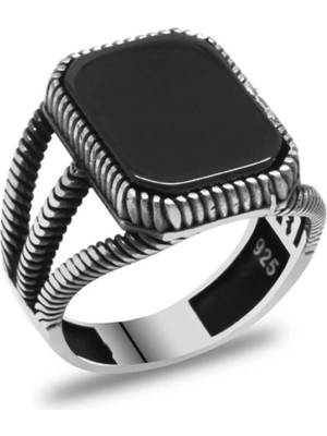 BymissMücevherat 925 Ayar Gümüş Pençe Model Oniks Taşlı Yüzük