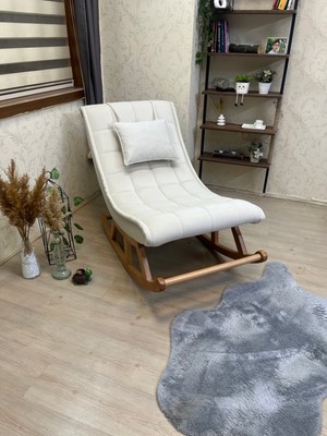 Asedia Miskin Naturel Krem Ahşap Sallanan Sandalye Dinlenme/Emzirme/Baba/Tv/Okuma/Uzanma Koltuğu Berjer