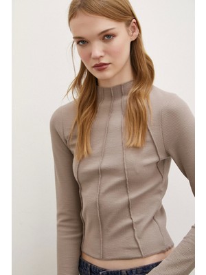 Never More Önü Dikişli Bluz Vizon