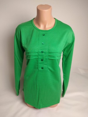 Yaşar Triko Kadın Yeşil Bisiklet Yaka Patlı Beş Düğmeli Uzun Kollu Bilek Lastikli Yırtmaçlı Iki Iplik Bluz