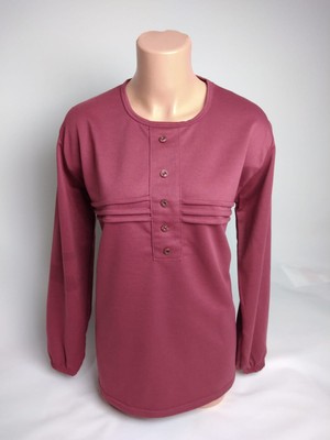 Yaşar Triko Kadın Gülkurusu Bisiklet Yaka Patlı Beş Düğmeli Uzun Kollu  Lastikli Yırtmaçlı Iki Iplik Bluz Tişört